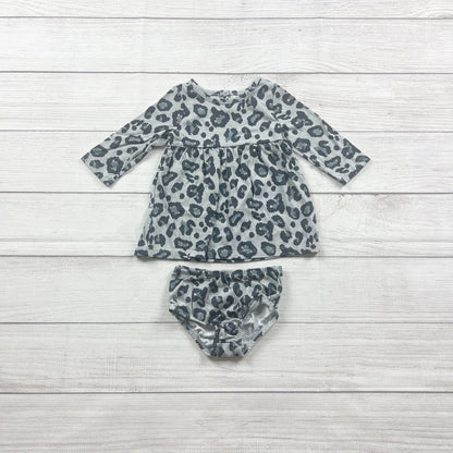 Wonder Nation Baby Girl 2 Piece Dress Set Leopard Print Long Sleeve 3-6 Months