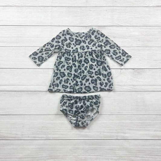 Wonder Nation Baby Girl 2 Piece Dress Set Leopard Print Long Sleeve 3-6 Months