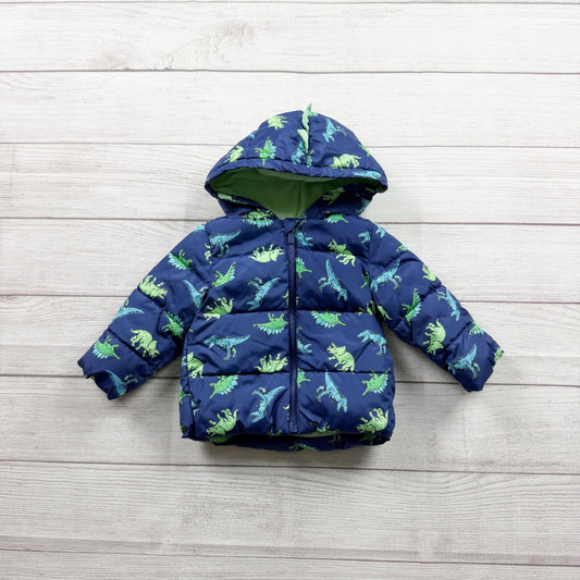 Old Navy Dinosaur Print Puffer Jacket Toddler Water Resistant Blue 6-12 Months