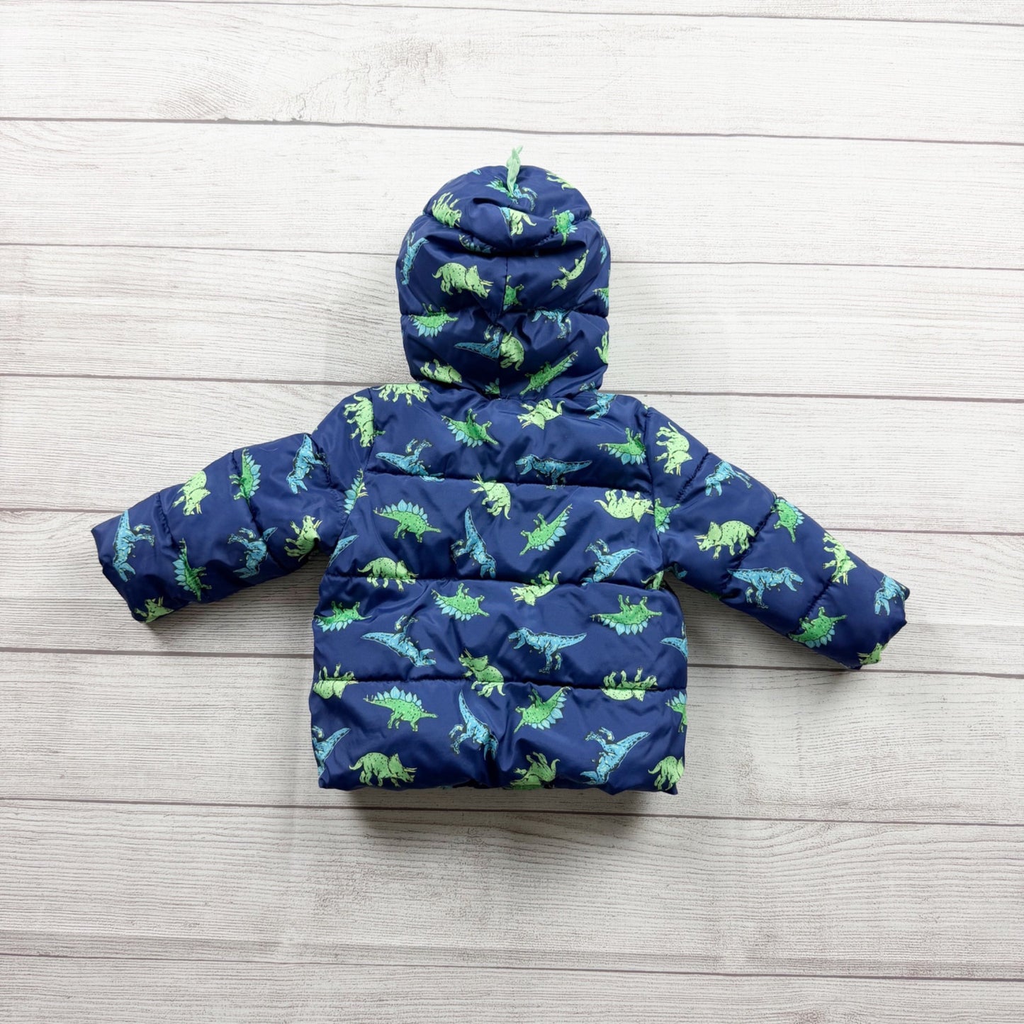 Old Navy Dinosaur Print Puffer Jacket Toddler Water Resistant Blue 6-12 Months
