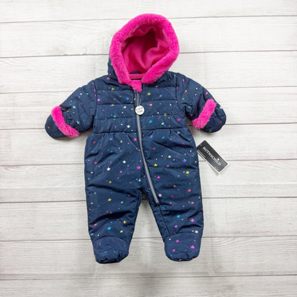 Rothschild Baby Girl Star Snowsuit Faux Fur Trim Hood Navy Pink NWT 3-6 Months