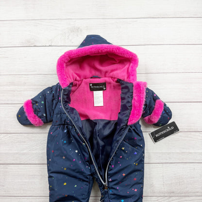 Rothschild Baby Girl Star Snowsuit Faux Fur Trim Hood Navy Pink NWT 3-6 Months