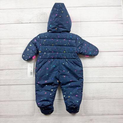 Rothschild Baby Girl Star Snowsuit Faux Fur Trim Hood Navy Pink NWT 3-6 Months