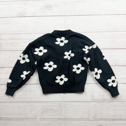 Old Navy Girls Black & White Daisy Floral Knit Button Down Cardigan Sweater M 8