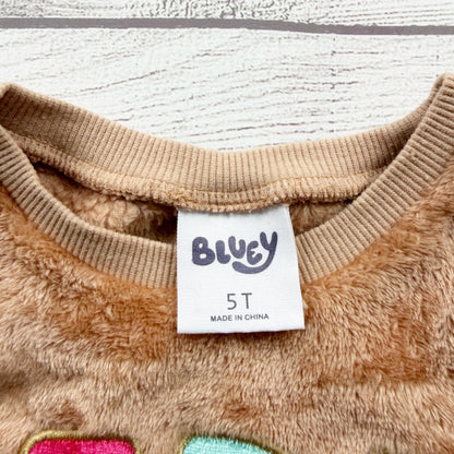 Bluey Kids Fuzzy Merry Christmas Pullover Crewneck Sweatshirt Brown Polyester 5T