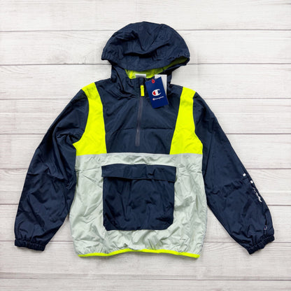 Champion Hooded Windbreaker Jacket Navy Neon Mesh Lined NWT M 10-12