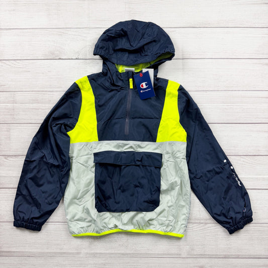 Champion Hooded Windbreaker Jacket Navy Neon Mesh Lined NWT M 10-12