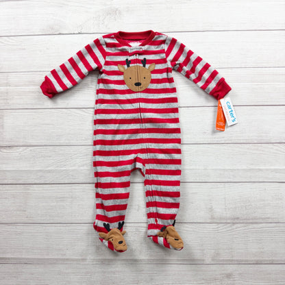 Carter's Christmas Reindeer Striped Fleece Footed Sleeper NWT 6-9 Months