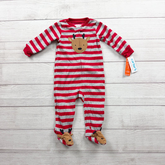 Carter's Christmas Reindeer Striped Fleece Footed Sleeper NWT 6-9 Months