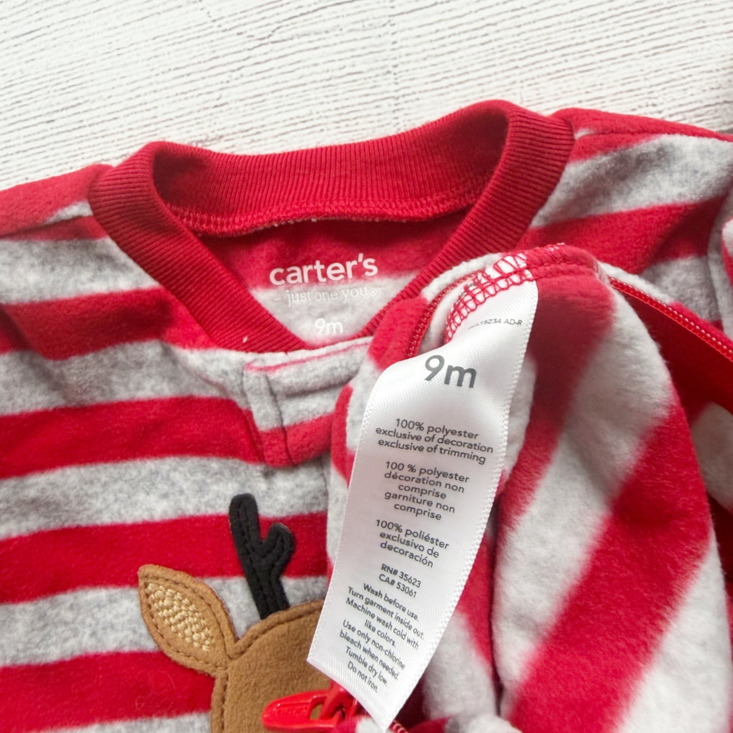 Carter's Christmas Reindeer Striped Fleece Footed Sleeper NWT 6-9 Months