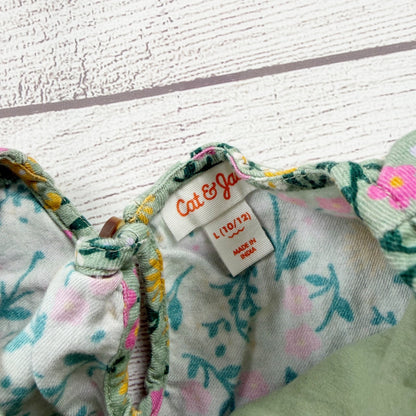 Cat & Jack Girls Smocked Top Green Floral Puff Sleeve Blouse 10-12