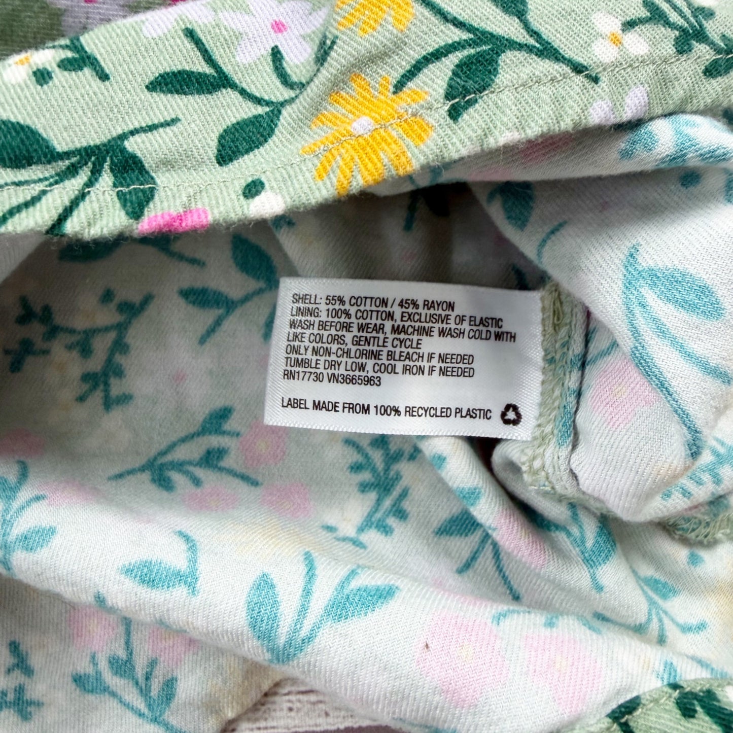 Cat & Jack Girls Smocked Top Green Floral Puff Sleeve Blouse 10-12