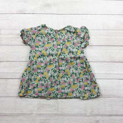 Cat & Jack Girls Smocked Top Green Floral Puff Sleeve Blouse 10-12