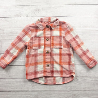 Old Navy Girls Shacket Pink Orange Plaid Button Up Jacket Shirt M 8