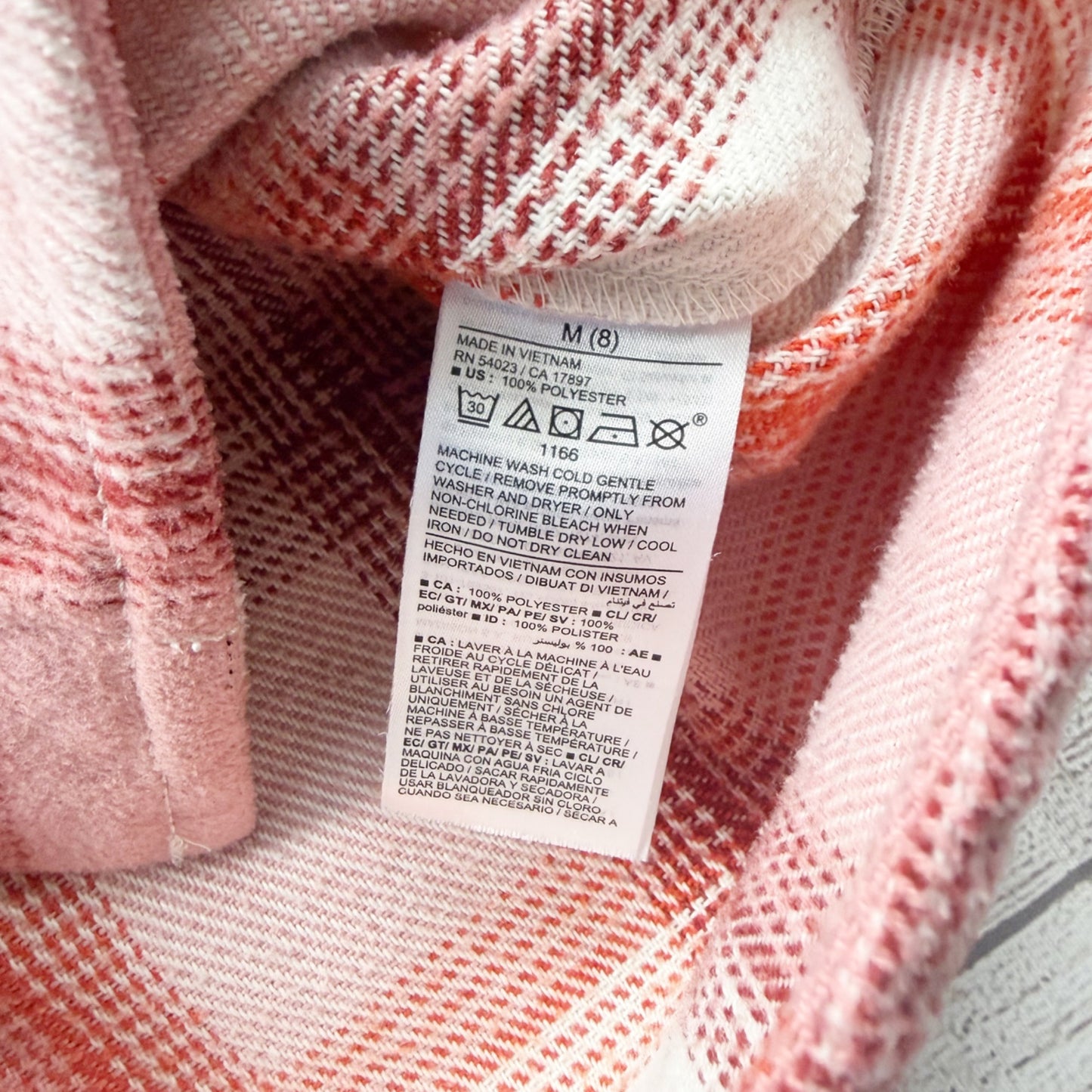 Old Navy Girls Shacket Pink Orange Plaid Button Up Jacket Shirt M 8