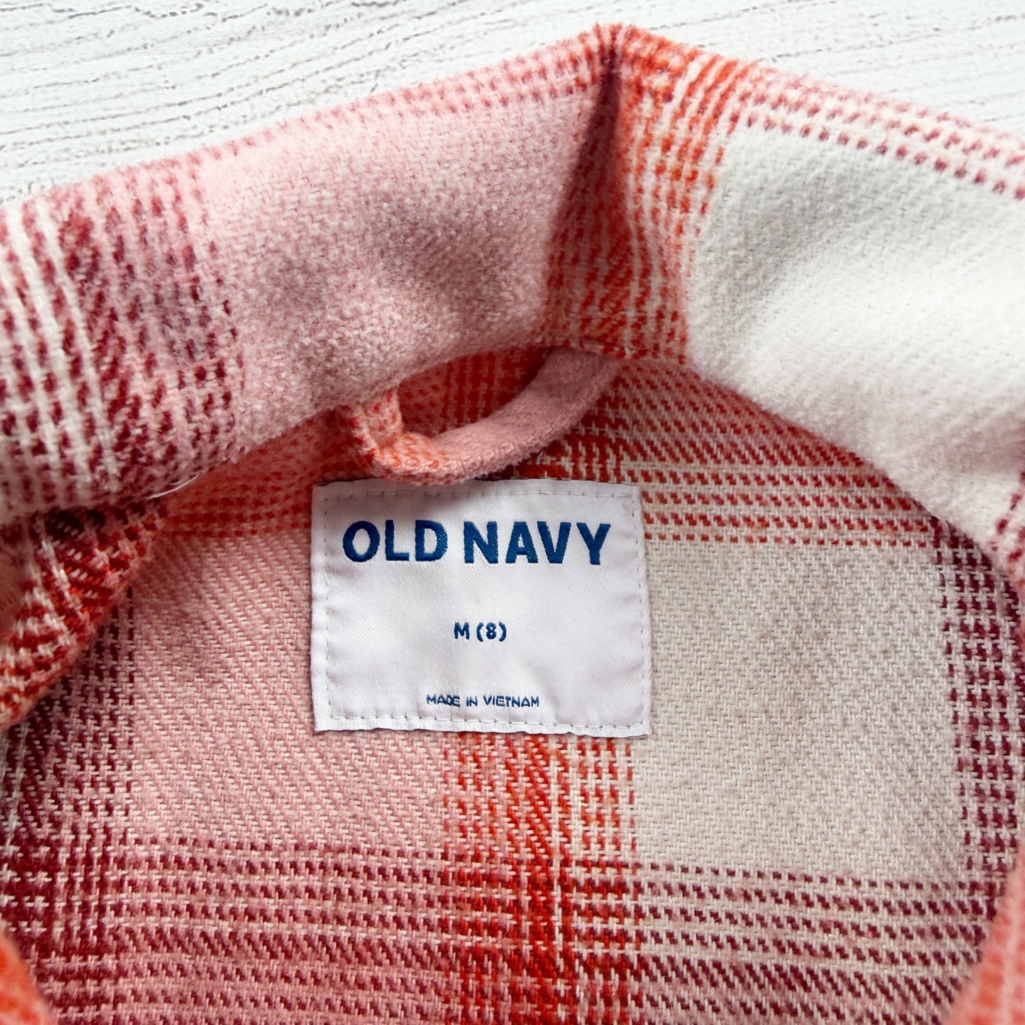 Old Navy Girls Shacket Pink Orange Plaid Button Up Jacket Shirt M 8