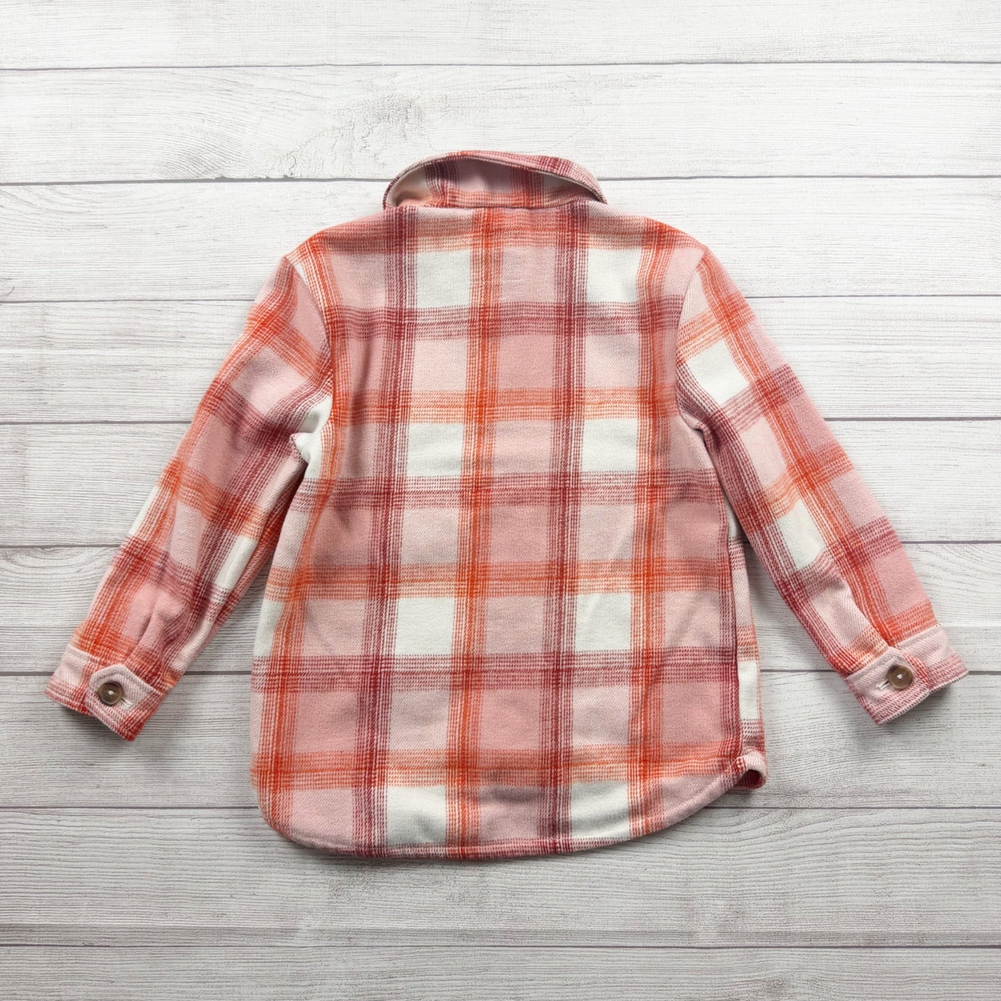 Old Navy Girls Shacket Pink Orange Plaid Button Up Jacket Shirt M 8