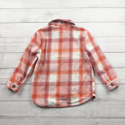 Old Navy Girls Shacket Pink Orange Plaid Button Up Jacket Shirt M 8