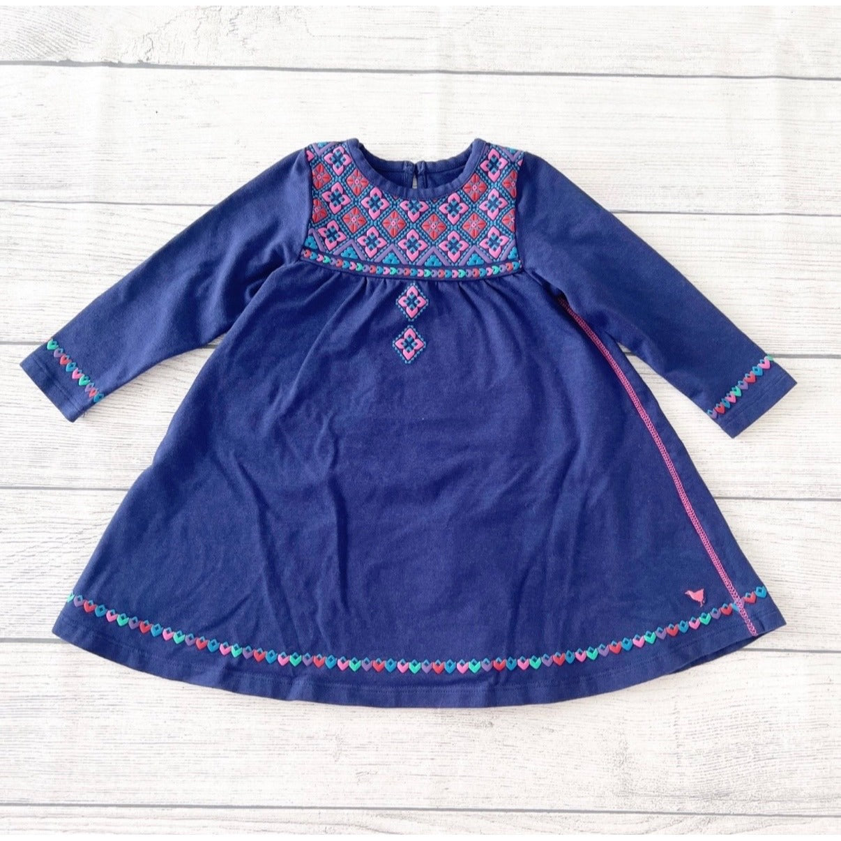 Pink Chicken Baby Girl Dress Embroidered Boho Folk Print Swing 6-12 Months