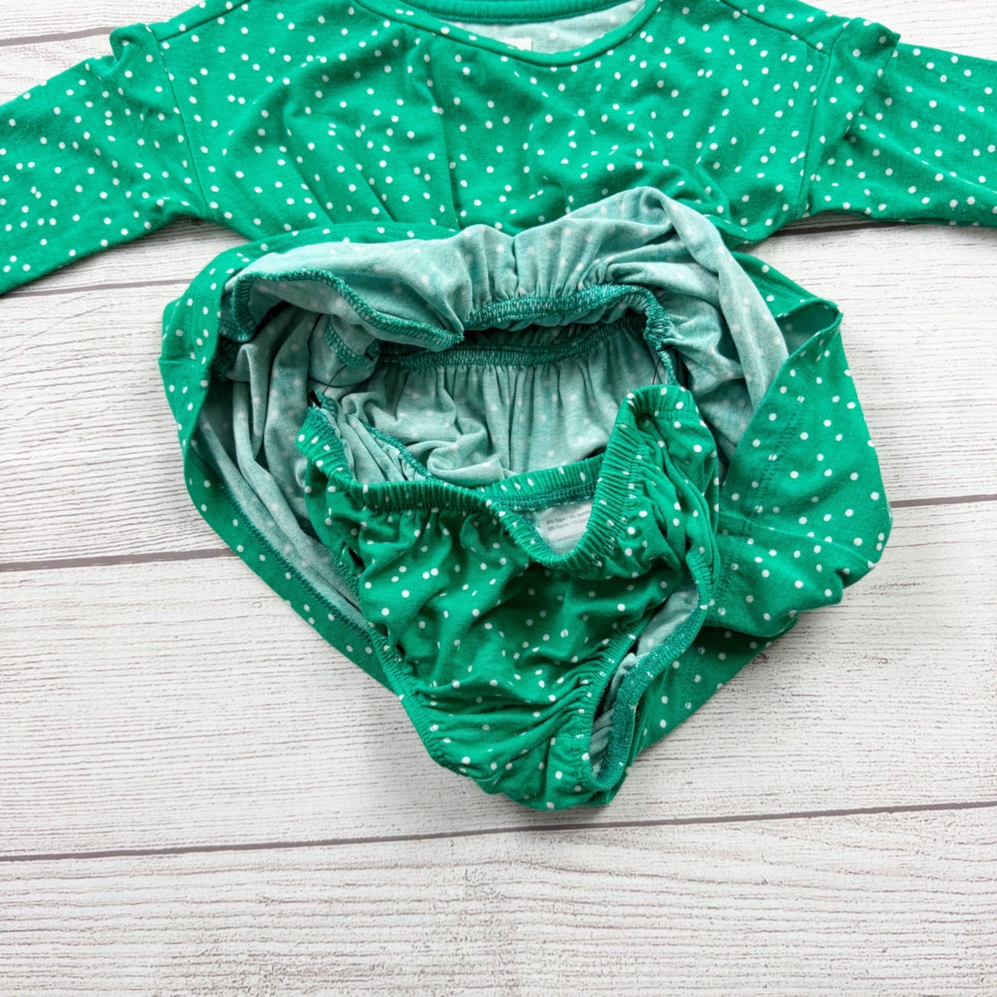 Gymboree Baby Girl Green Polka Dot Dress Set Bloomers Long Sleeve 6-12 Months