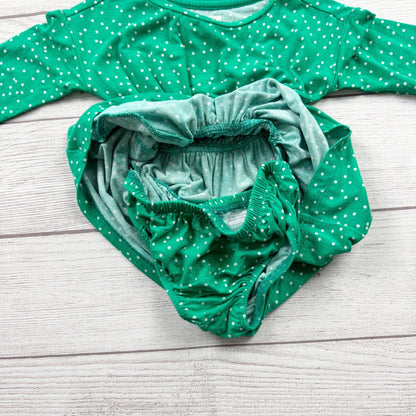 Gymboree Baby Girl Green Polka Dot Dress Set Bloomers Long Sleeve 6-12 Months