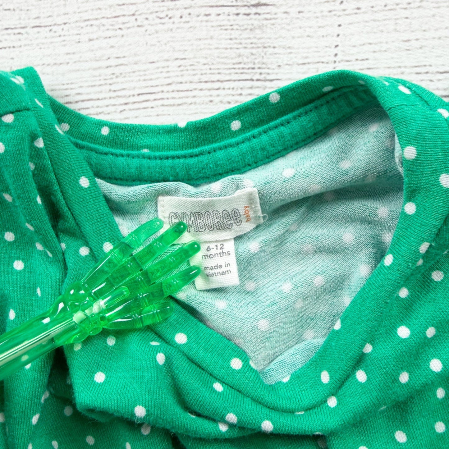 Gymboree Baby Girl Green Polka Dot Dress Set Bloomers Long Sleeve 6-12 Months
