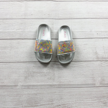 The Children's Place Girls Slide Sandals Silver Glitter Star Confetti Pool 11