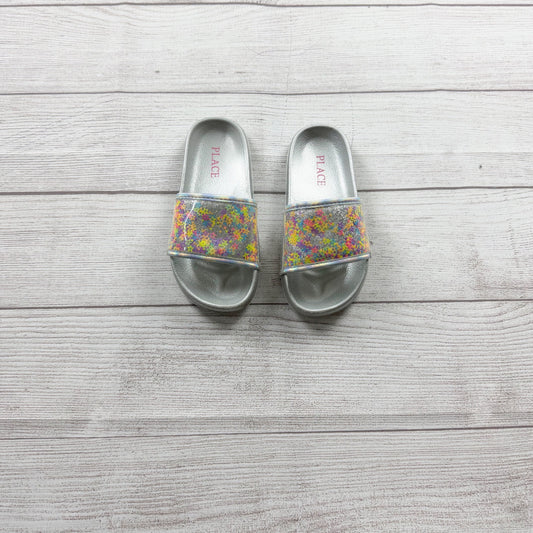 The Children's Place Girls Slide Sandals Silver Glitter Star Confetti Pool 11