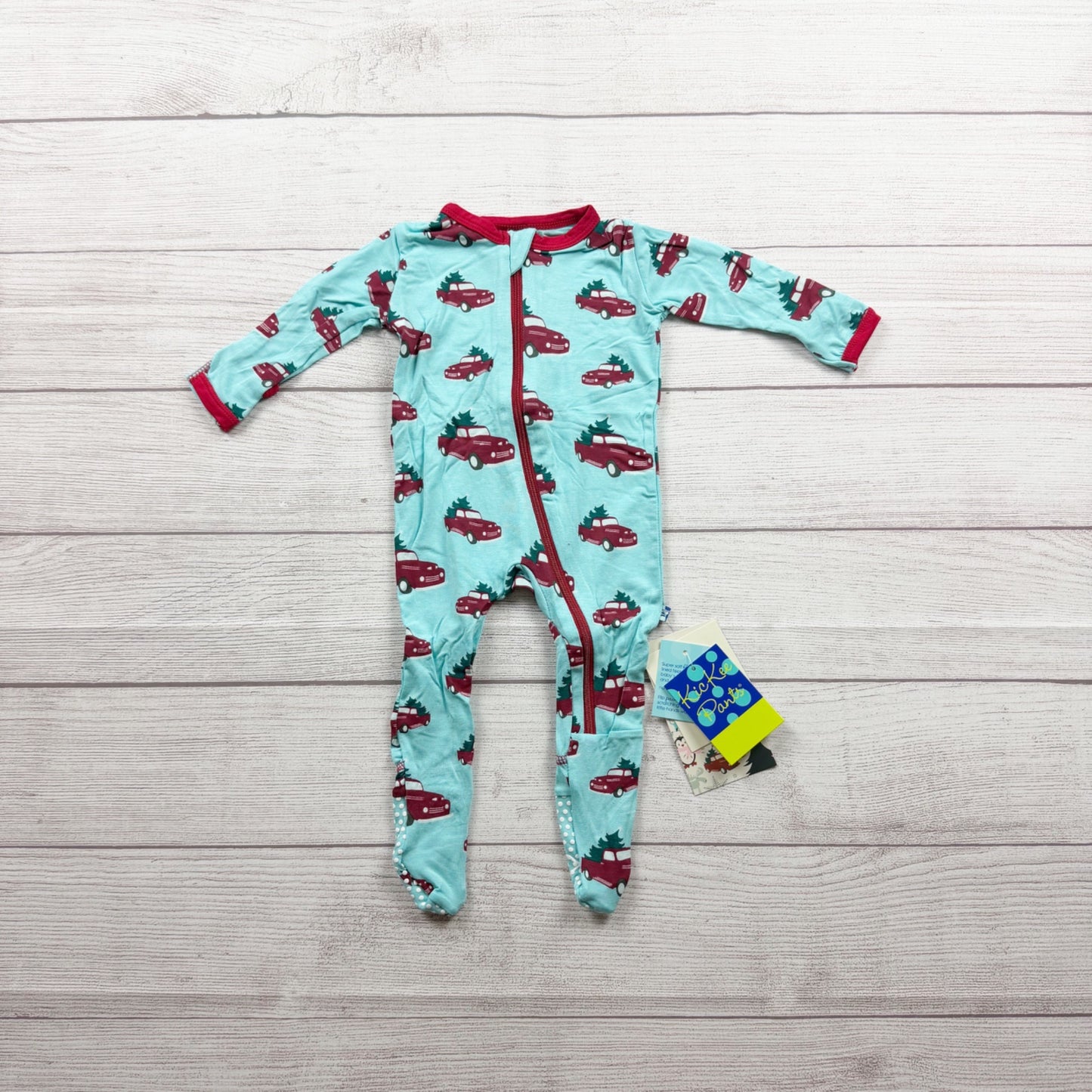 Kickee Pants Holiday Footie Pajamas Cars Tree Print NWT 3-6 Months