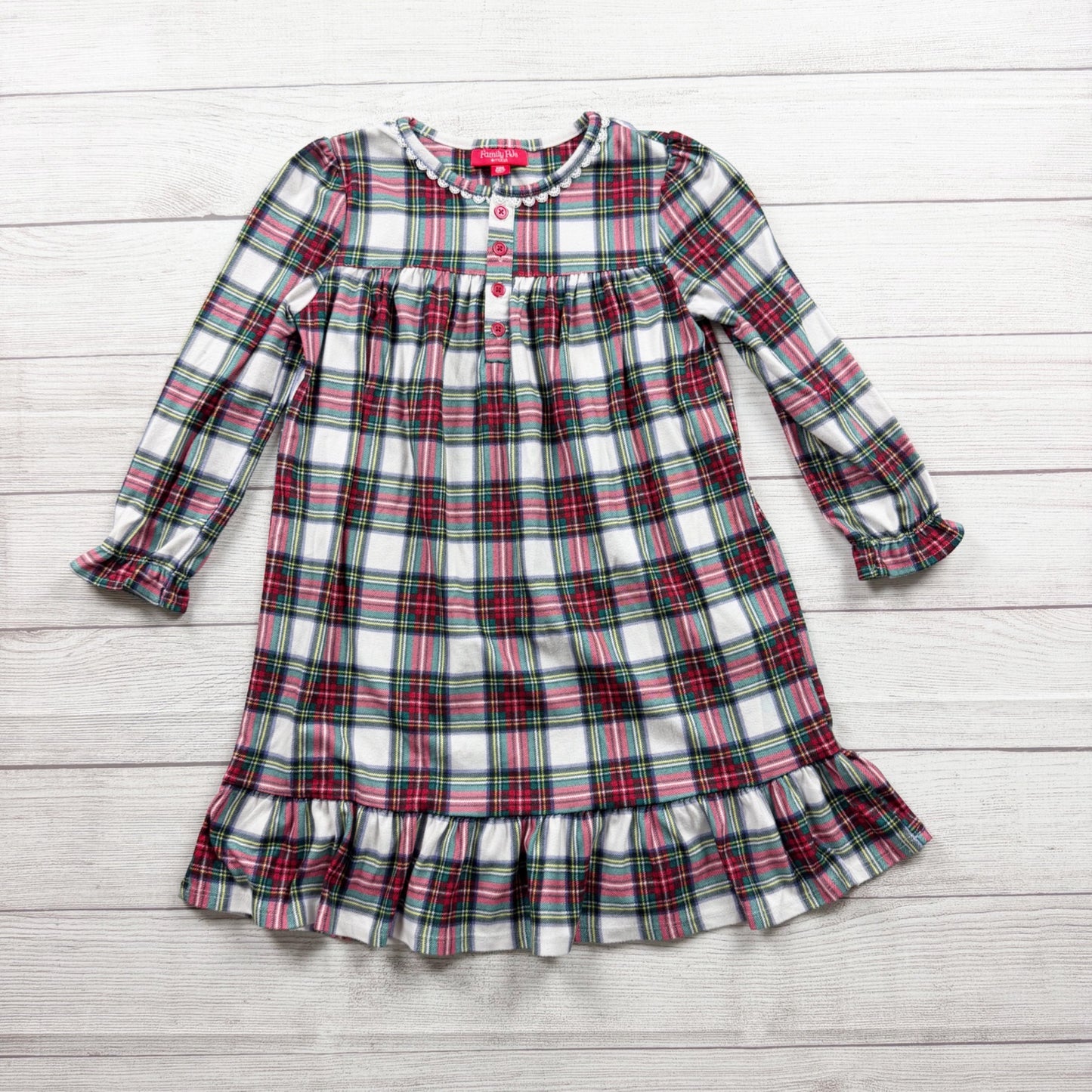 Family PJs Kids Plaid Long Sleeve Granny Holiday Nightgown Soft Polyester S 6-7