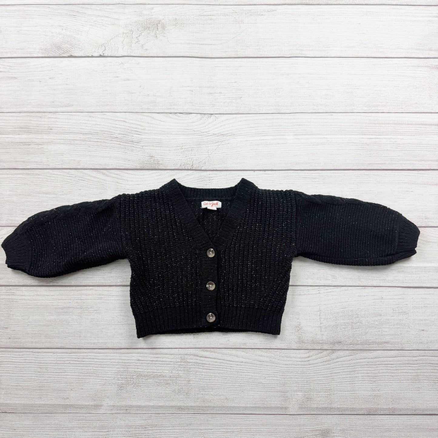 Cat & Jack Toddler Girls Black Sparkle Cardigan Sweater Knit Shrug 2T