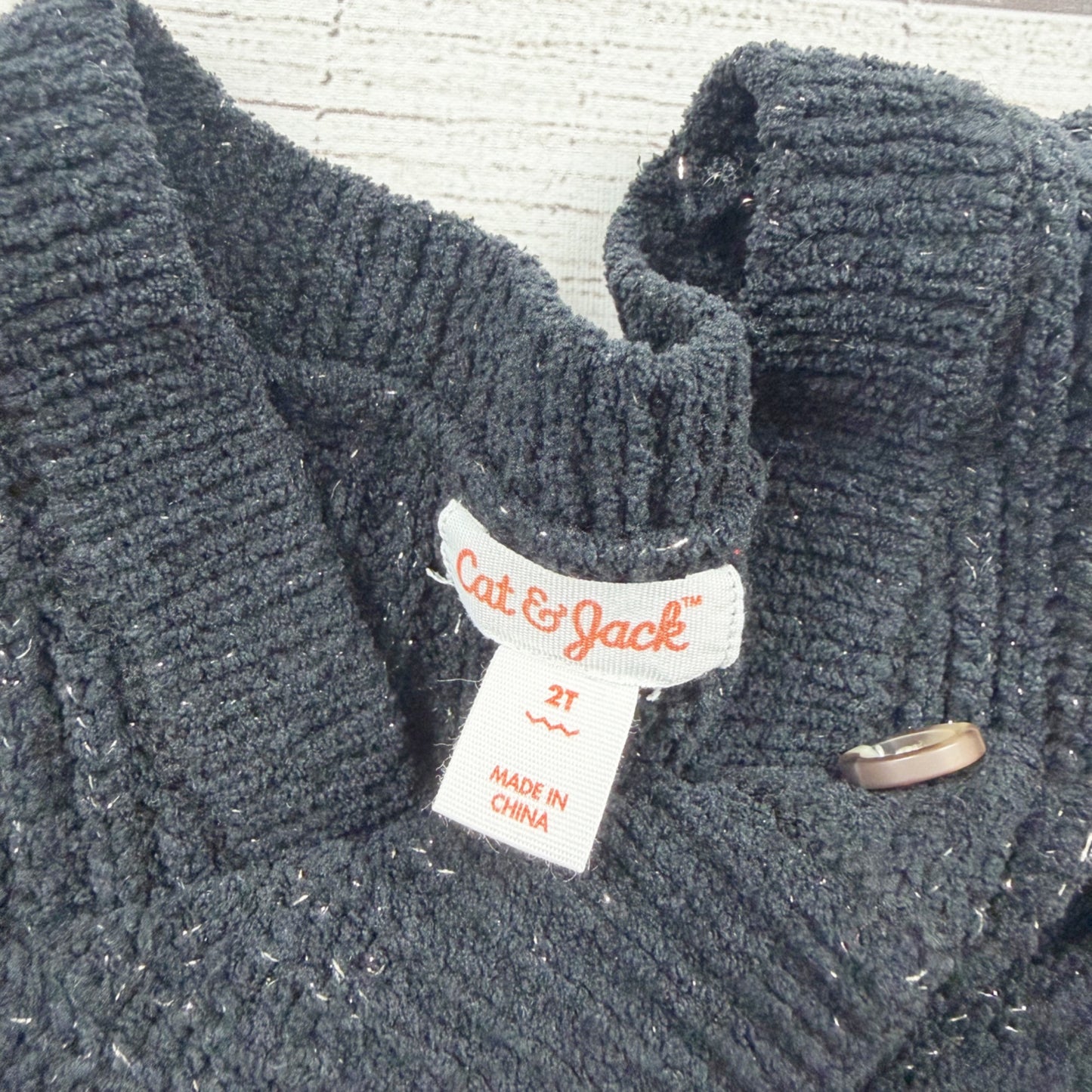 Cat & Jack Toddler Girls Black Sparkle Cardigan Sweater Knit Shrug 2T
