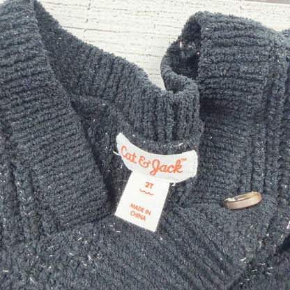 Cat & Jack Toddler Girls Black Sparkle Cardigan Sweater Knit Shrug 2T