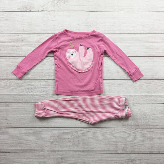Carter's 2 Piece Pink Sloth Pajama Set Long Sleeve Top Striped Pants 2T