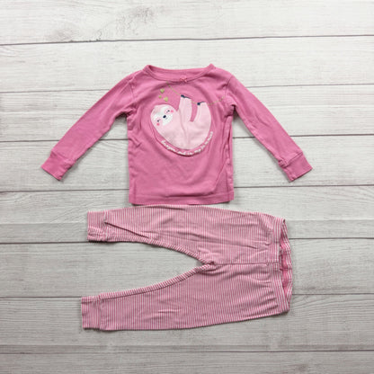 Carter's 2 Piece Pink Sloth Pajama Set Long Sleeve Top Striped Pants 2T