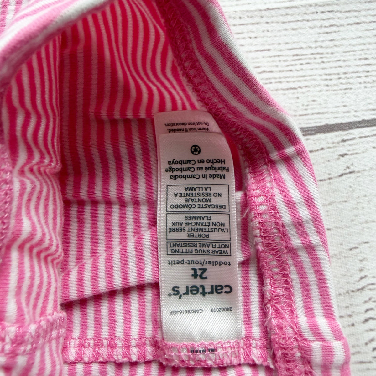 Carter's 2 Piece Pink Sloth Pajama Set Long Sleeve Top Striped Pants 2T