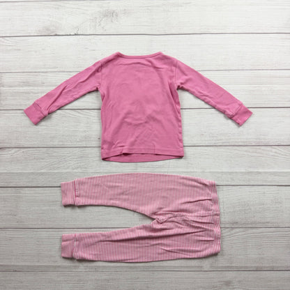 Carter's 2 Piece Pink Sloth Pajama Set Long Sleeve Top Striped Pants 2T