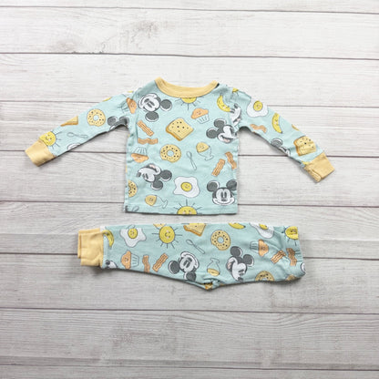 Disney Mickey Mouse Toddler Pajamas Breakfast Print 2 Piece Snug Fit PJs 3T
