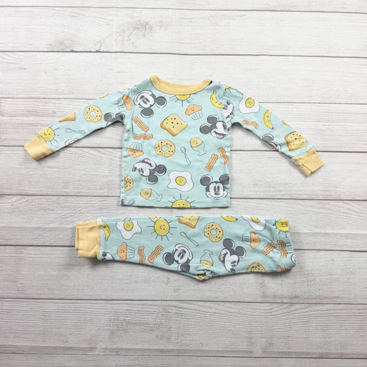 Disney Mickey Mouse Toddler Pajamas Breakfast Print 2 Piece Snug Fit PJs 3T