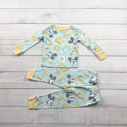 Disney Mickey Mouse Toddler Pajamas Breakfast Print 2 Piece Snug Fit PJs 3T