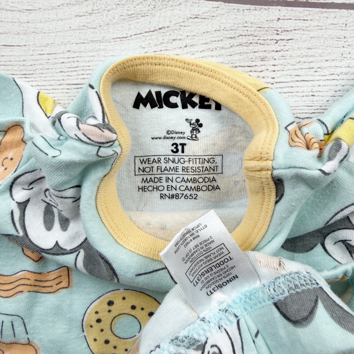 Disney Mickey Mouse Toddler Pajamas Breakfast Print 2 Piece Snug Fit PJs 3T