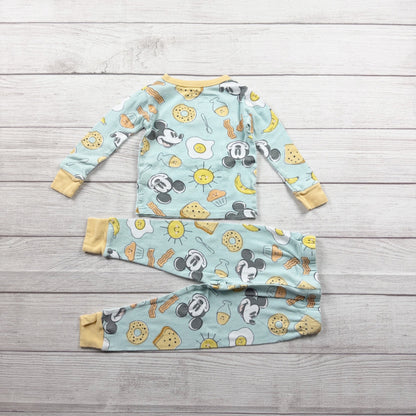 Disney Mickey Mouse Toddler Pajamas Breakfast Print 2 Piece Snug Fit PJs 3T