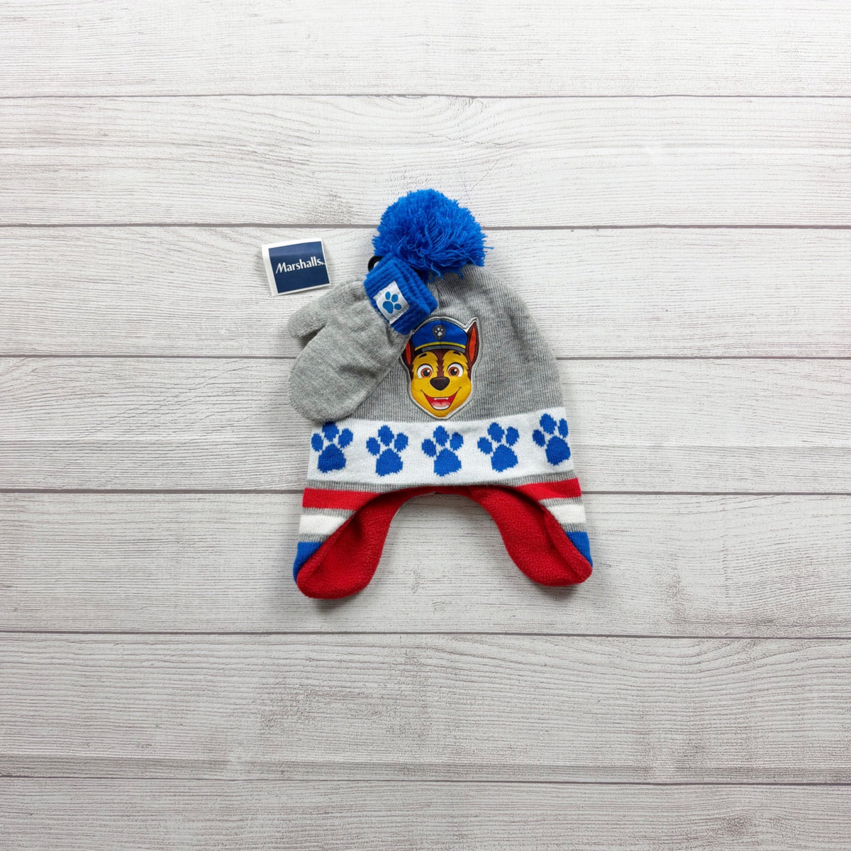 Nickelodeon Paw Patrol Hat & Mitten Set Chase Graphic NWT One Size Toddler