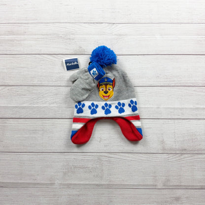 Nickelodeon Paw Patrol Hat & Mitten Set Chase Graphic NWT One Size Toddler