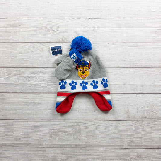 Nickelodeon Paw Patrol Hat & Mitten Set Chase Graphic NWT One Size Toddler