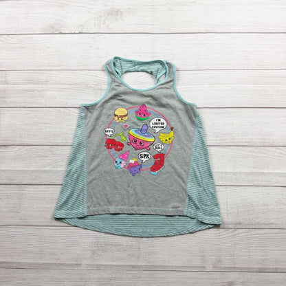 Shopkins Girls Gray Teal Striped Tank Top Graphic Print M 7-8
