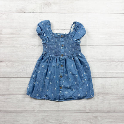 Cat & Jack Girls Chambray Blue Floral Smocked Button Dress 4T