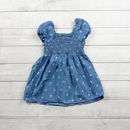 Cat & Jack Girls Chambray Blue Floral Smocked Button Dress 4T