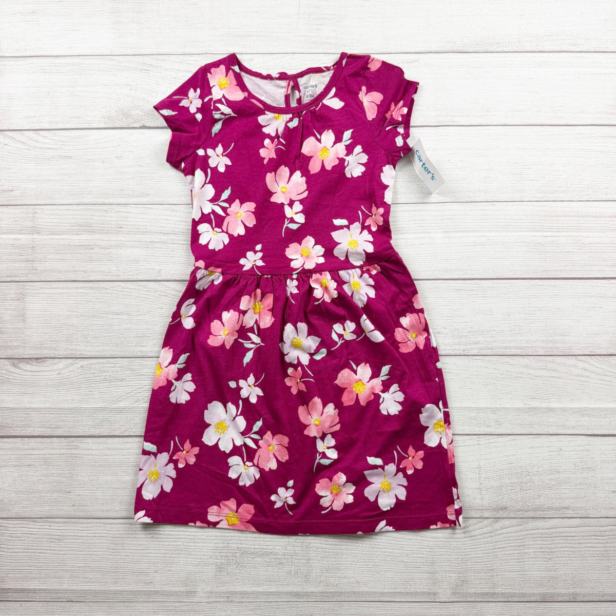 Carter's Floral Print Pink Dress Cotton Short Sleeve Lightweight 8