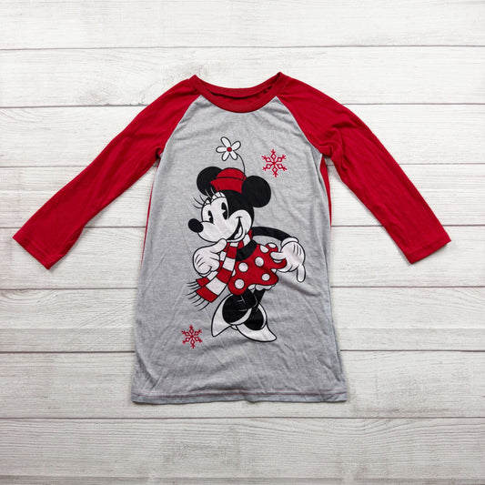 Disney Minnie Mouse Girls Holiday Nightgown Red Gray Long Sleeve 6